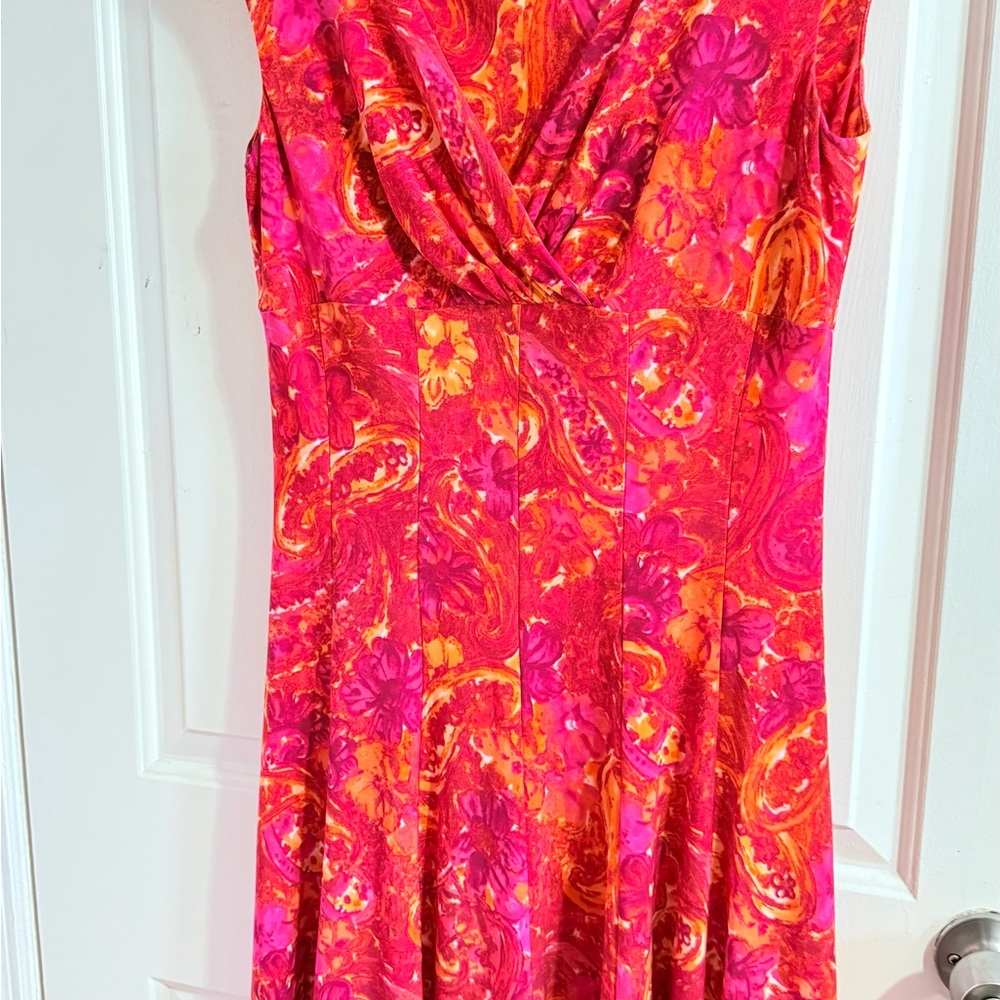 Ralph Lauren Pink and Orange Floral Midi Dress